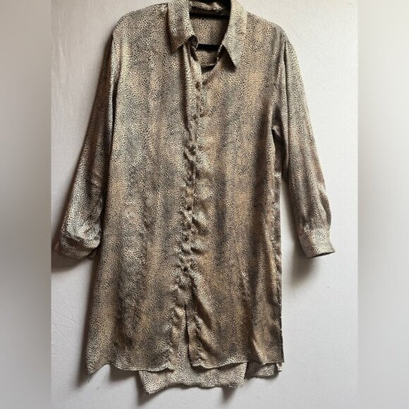 Zara Leopard Print Button Down Tunic Blouse Sz M - Picture 2 of 11